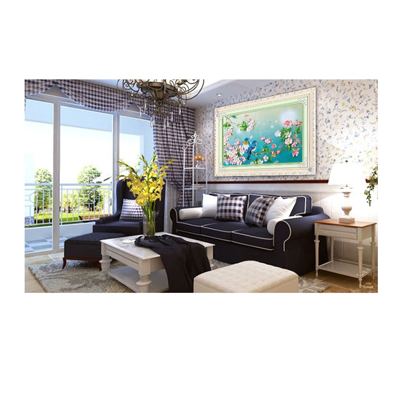 Flor pájaro seda cinta bordado 3D lienzo pintura satén punto de cruz kit artesanía de costura DIY home dec pegatina de pared