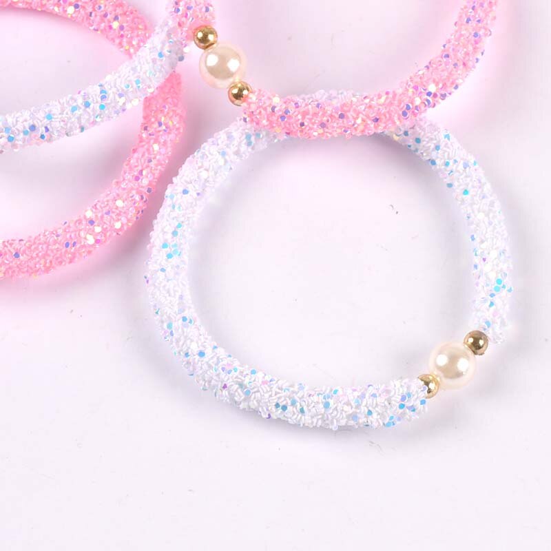2 stuks schattige pailletten en parels wit en roze kindertrui-armband voor kinderen  cp2723