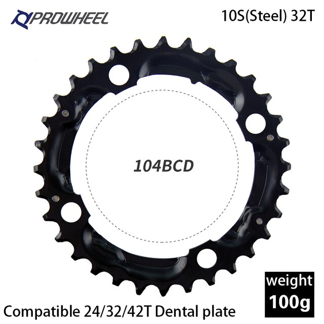 PROWHEEL Road Chainring 64/96/104BCD Mountain Bike Chainwheel 22/24/30/32/40/ 42/ 44T Sprocket Aluminum Alloy Steel Tooth Plate: 10S 104BCD 32T