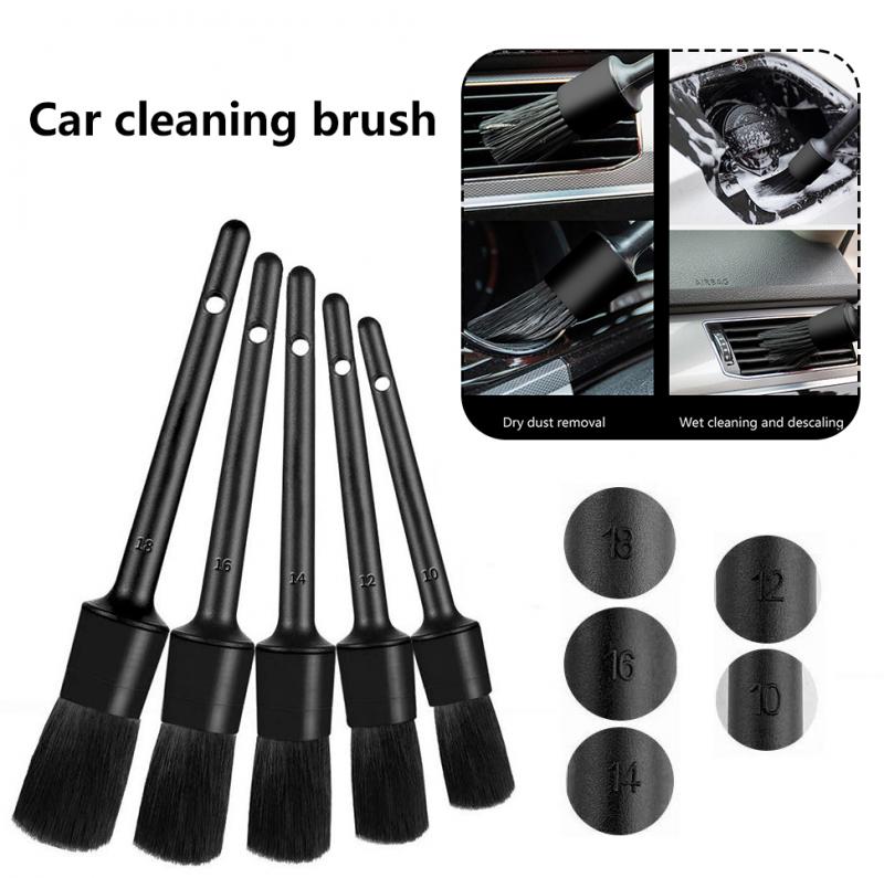 5Pcs Natural Boar Hair Detail Brush Set Automotive Detailing For Car Cleaning Car Wash & Maintenance Car Clean Brush: 1set