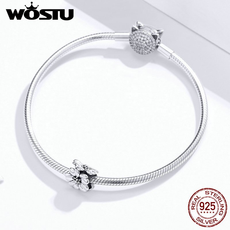 Abalorio de flores brillantes wastu cuentas de plata de ley 925 con flores en forma de flor, colgante de Pulsera Original para mujer, joyería CQC1486