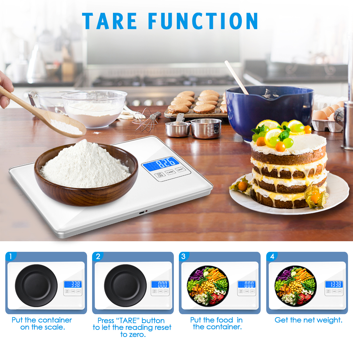ORIA Digitale Skala 15kg/1g Wiederaufladbare Elektronische Küche Skala Hohe Präzision Lebensmittel Waage für Backen Kochen