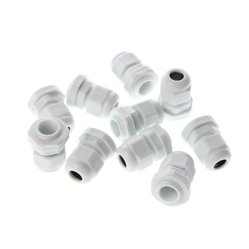 10 stk kabelgjennomføring  pg9 plast vanntett justerbar 3.5 - 8mm skjøter med pakning  m17e: Hvit