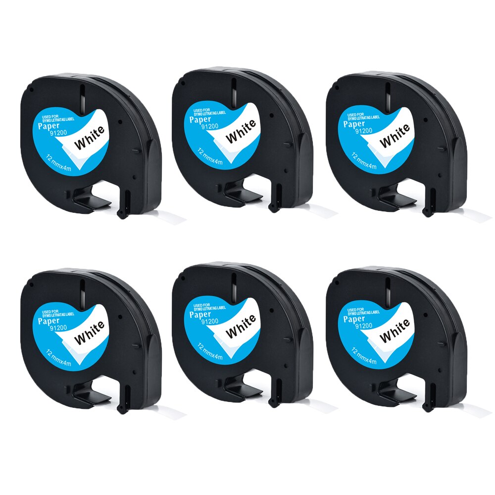 6Packs 91201 Etiketten Compatibel Voor Dymo Letratag Label Marker Plastic/Papier Refill Tapes 91200 Voor Dymo LT100H LT100T printer: Paper white