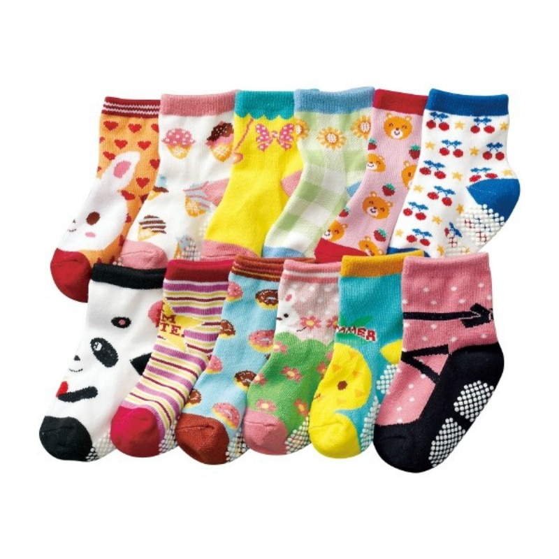 kids Socks Baby Boy Girl Casual Autumn Winter Cotton Cartoon Animal Anti Slip Floor Children Sock 12pair/lot