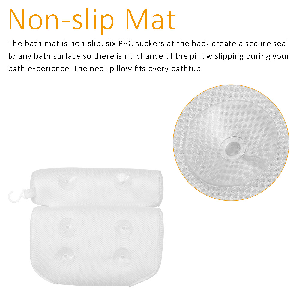 3D Mesh Spa Non-Slip Cushioned Bath Tub Spa Pillow Bathtub Head Rest Pillow With Suction Cups For Neck And Back Bathroom Supply