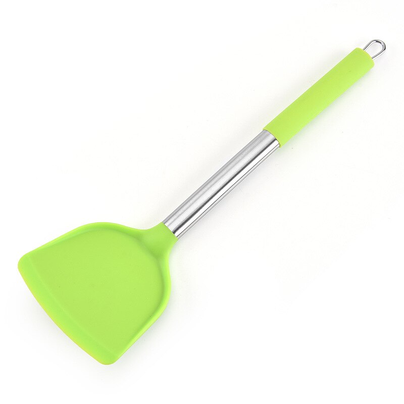 Edelstahl + Silikon Kochen Utensil Küche Werkzeuge Dreher Suppe Löffel Sieb Pasta Server Schneebesen Spachtel Lebensmittel Zange verrotten: Grün
