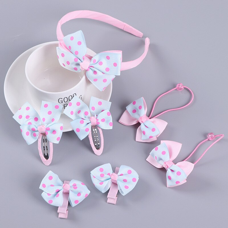 Pinzas para el pelo con lazo para niña, 7 Uds., bandas elásticas para el pelo para niña, horquillas, accesorios para el cabello, juego de aros, diadema elástica, banda de goma: b