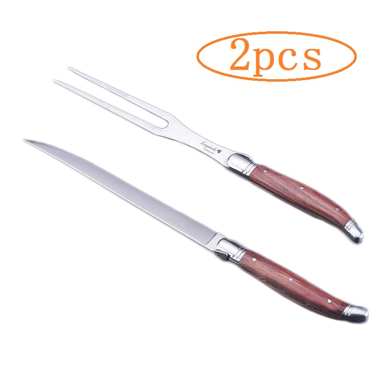 Laguiole-Juego de cuchillos de acero inoxidable para carne, tenedor, vajilla de cocina de madera, cubiertos de madera, de Navidad, 2 uds.: 2pcs
