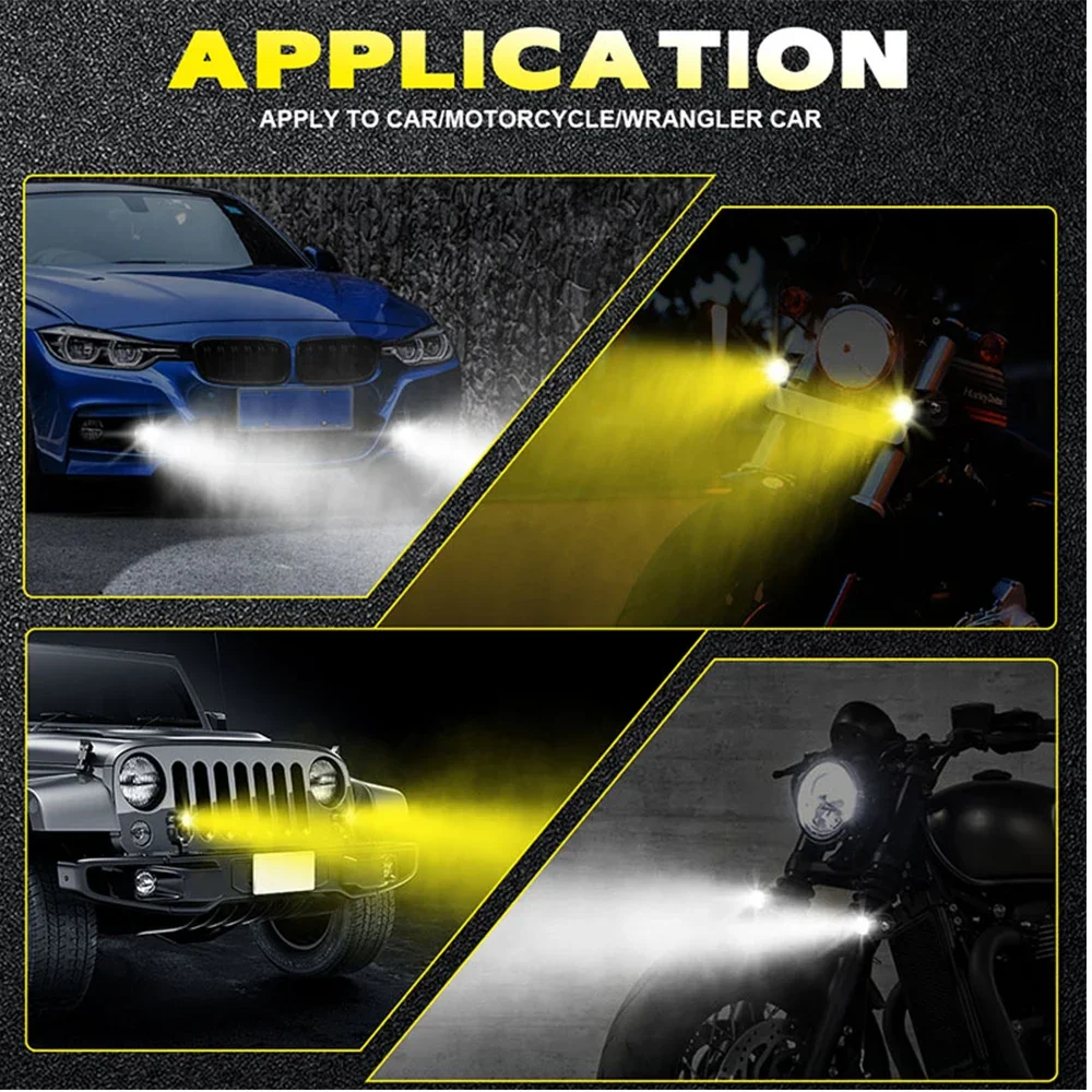 Faro LED para motocicleta, bombillas de trabajo para Moto, focos para coche, lente de proyector, punto de doble Color, accesorios de luz antiniebla auxiliar