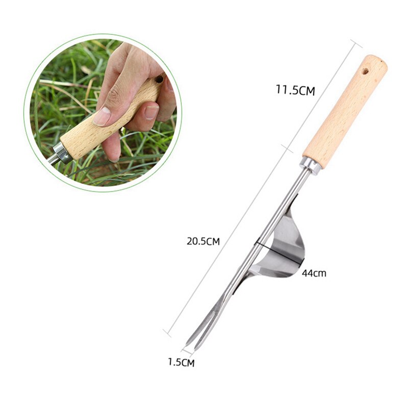Wood Handle Stainless Steel Garden Weeder Hand Weeding Removal Cutter Dandelion Puller Tools Multifunction Weeder