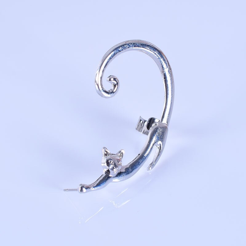 Pendientes de Clip con forma de gato para mujer, aretes con Clip, Orecchini, joyería de: Silver