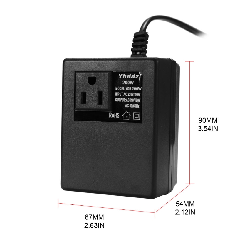 200W 230V to 110V Step Down Transformer Voltage Converter for High Power Appliances High Safety 3 Pin UK-Input Plug