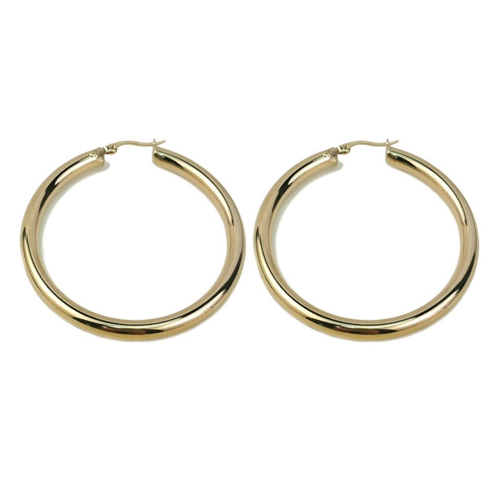 Punk 55mm Diameter Wide Hoop Earrings For Women Stainless Steel Tube Statement Earrings Jewelry UKMOC: Rose gold earrings