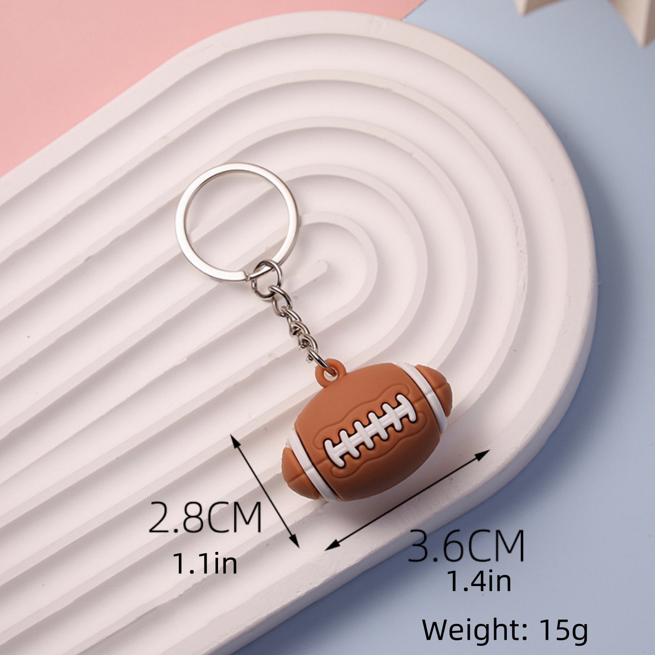 Simulation Football basket-ball volley-ball Tennis Rugby porte-clés PVC Mini porte-clés sac à dos pendentif voiture accessoires: Marron