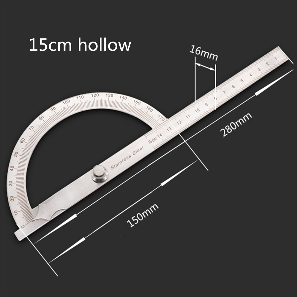 10cm 14.5cm 15cm 180 Degree Adjustable Protractor multifunction stainless steel roundhead angle ruler mathematics measuring tool: 15cm hollow