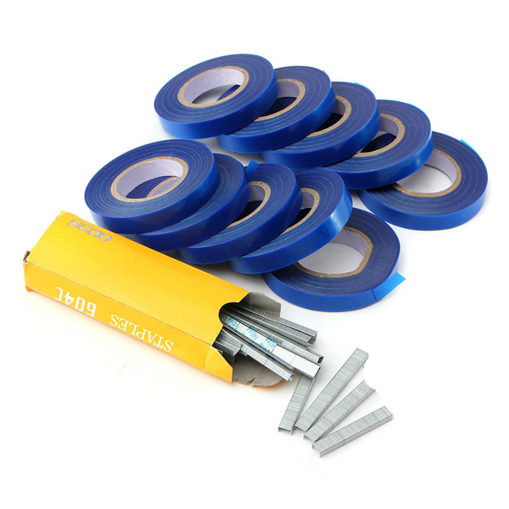 Allome Koppelverkoop Machine Plant Tuin Plant Tapetool Tapener 10 Rolls Tape Set Voor Groente, Druif, Tomaat, komkommer, Peper Bloem: Tapes and Nails