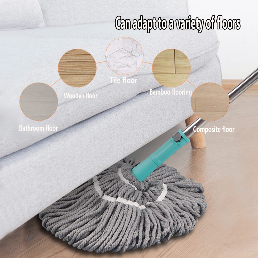 Telescopic Mop with Long Handle Squeezing Microfiber Strong Water Absorption Hand-free Wet and Dry Mop Cleaning Tool Accessories
