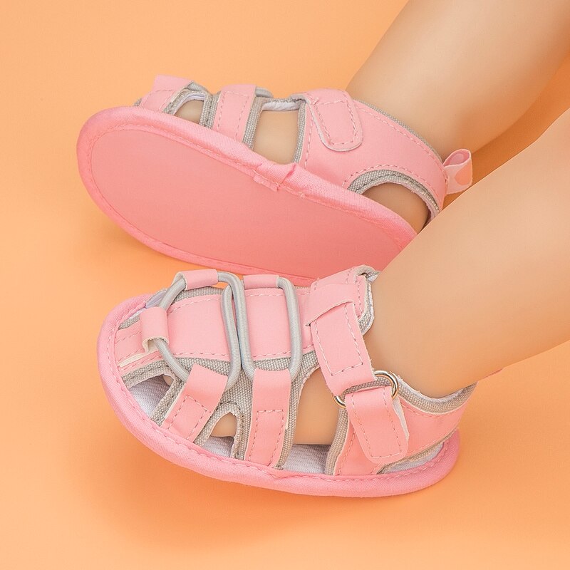 Sandales d'été pour bébé garçon et fille, chaussures de plage, en coton, plates, antidérapantes, semelle souple, pour les premiers pas de bébé de 0 à 18 mois