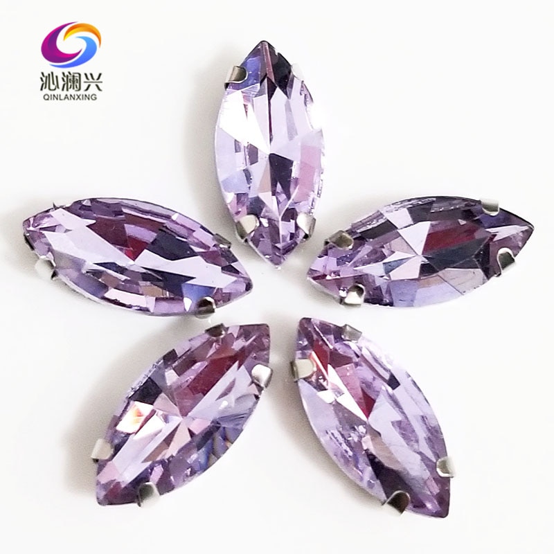Crystal violet Paard oog vorm Glas Kristal naaien klauw steentjes met gaten, Diy Kleding accessoires SWM19