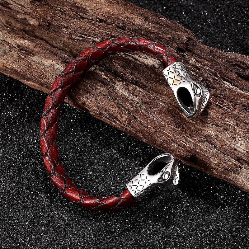 Vintage Viking Wolf Panther Head Cuff Bracelet Bangles Men Stainless Steel Bracelet Punk Leather Jewelry Accessories