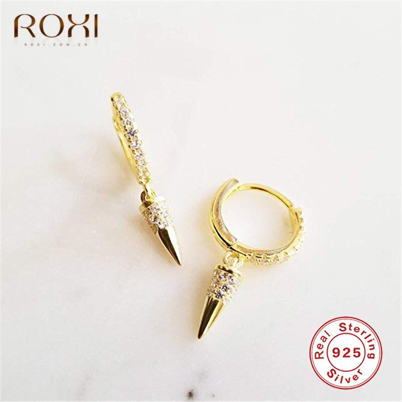 Roxi drop spike bøjler øreringe cz lækker guld farve lille lille huggie ørering geometriske sarte mini punk øreringe