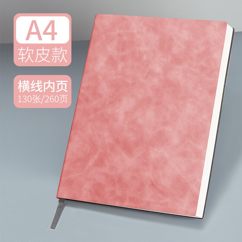 B5 A4 Large Super Thick Notebook Soft Leather Surface Reading Horizontal Line Diary Business Office Work Meeting Record Notepad: A4 Pink
