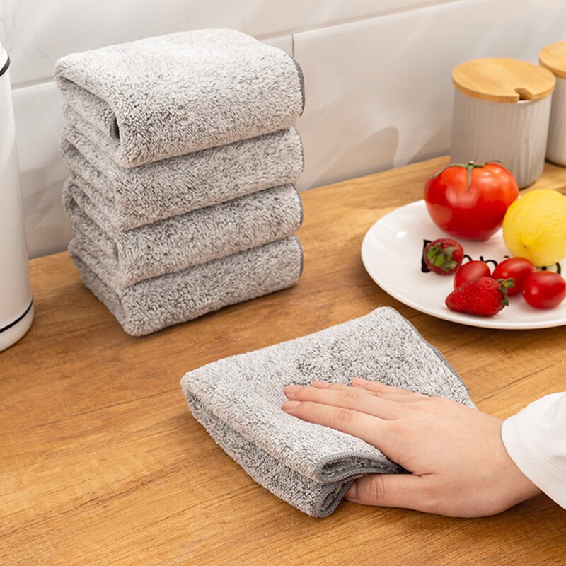 1/3pcs Anti-grease Wiping Rags Kitchen Microfiber Cleaning Cloths Thickened Bamboo Charcoal Super Absorbent Dishcloth