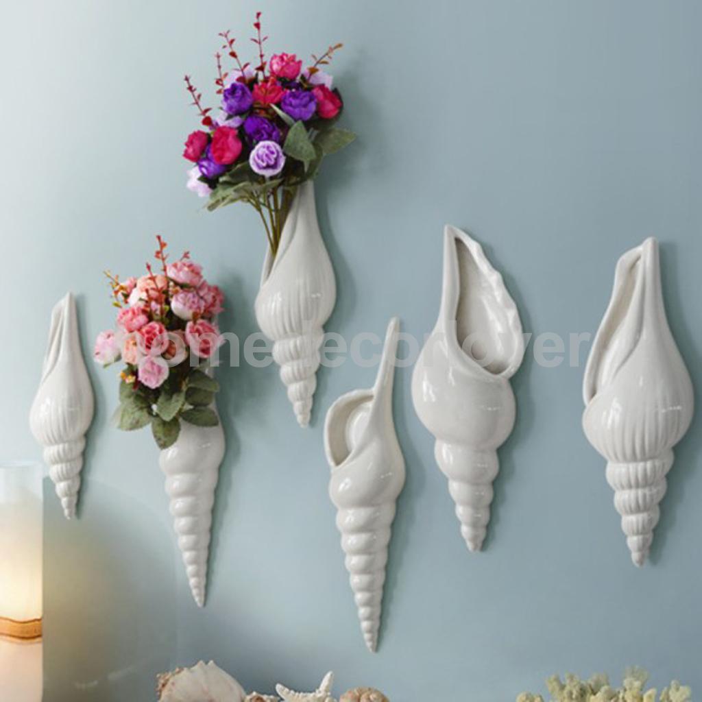 3D Decorative Porcelain Vases Spiral Shell Wall Flower Vase Hydroponics Plants Flower Holder Bottle, Wall Mounted