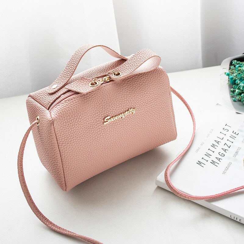 bags for women's handbag bucket bag small purse cell phone shoulder bag cute solid cross body zipper bags purse: Pink