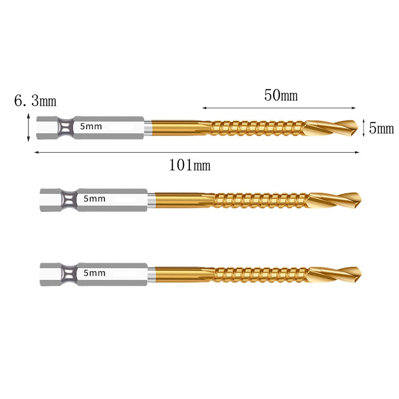 Brocas helicoidales de vástago hexagonal HSS, grifo de corte ranurado dentado, sierra en espiral, sierra perforadora de madera, Metal y plástico, taladro de titanio, 3/6 Uds.: Naranja