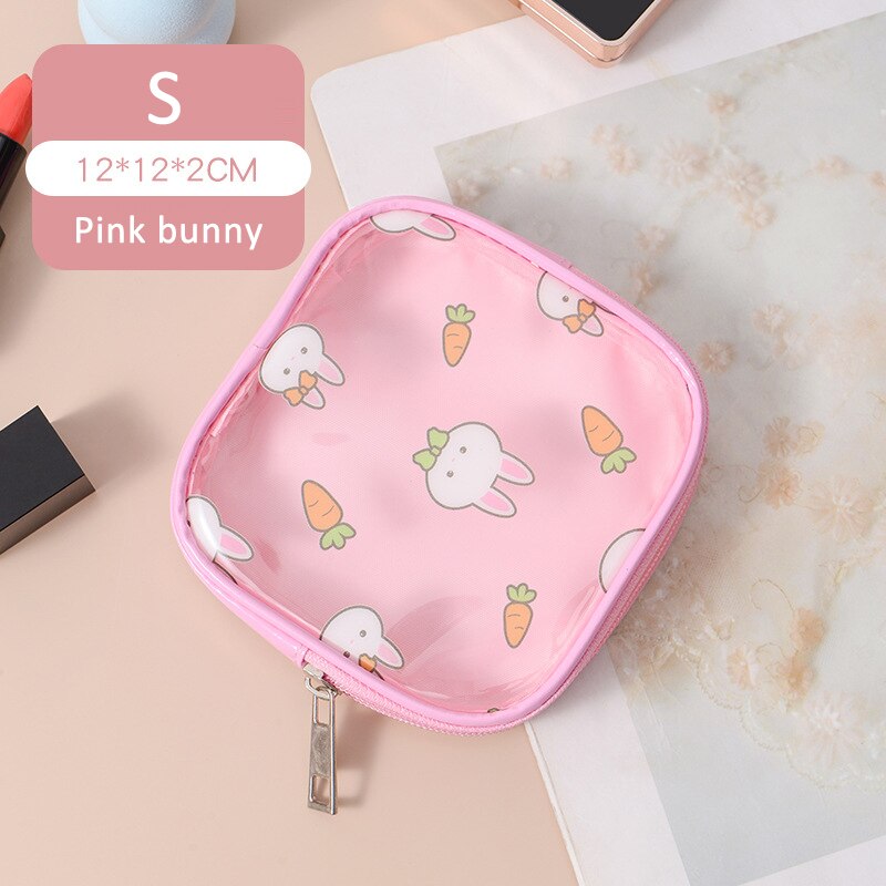 Q grote capaciteit draagbare voor vrouwen cosmetische tassen pvc doorschijnend bedrukt s/m/l/set waterdichte multifunctionele meisjes toilettassen: Roze s