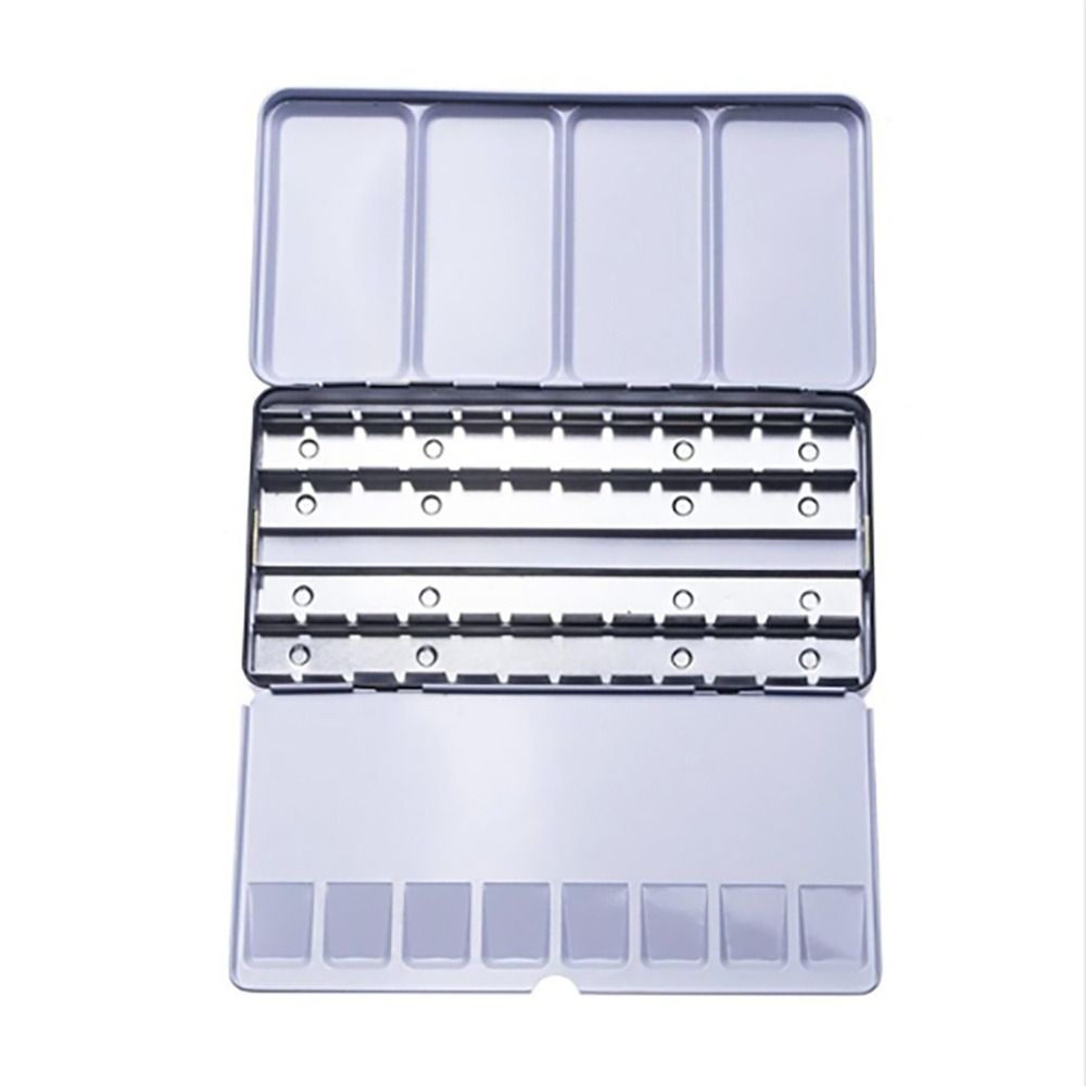 Lata de acuarela de metal artístico con paleta plegable, paleta grande de bandeja de acuarela con 52 medias sartenes de acuarela vacías para artista