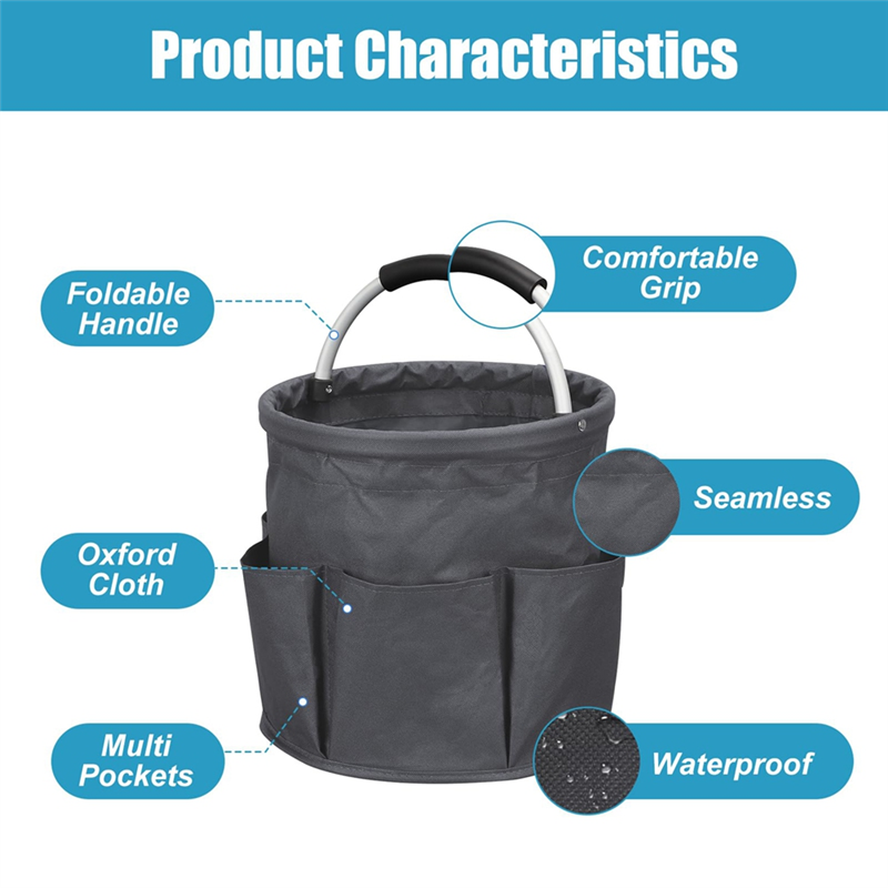 Bsevb -17l bærbare rengjøringsbøtter, arrangør med 6 lommer, sammenleggbar rengjøringsboks, bærbar rengjøringspose