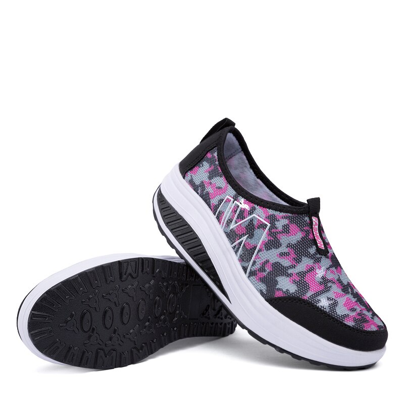 Women's Toning Shoes - Slip-on Mesh Platform - Height Increasing & Massage - DawnDark