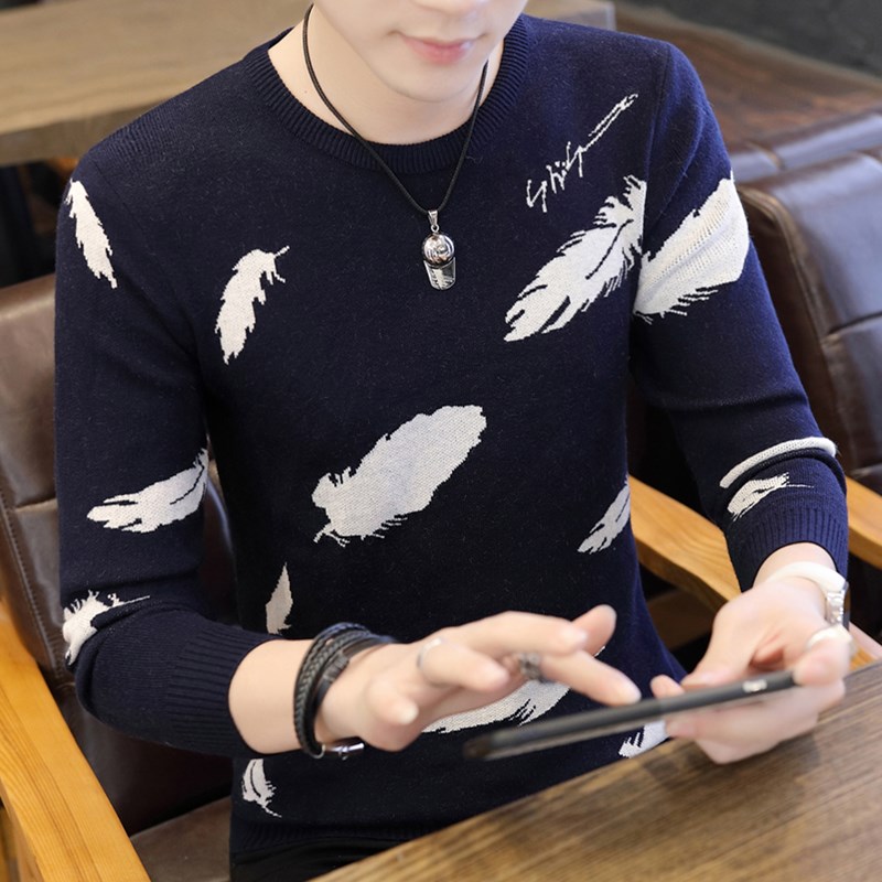 Mooie bedrukte trui heren warme pullover heren lange mouw slim fit heren gebreide truien  my618