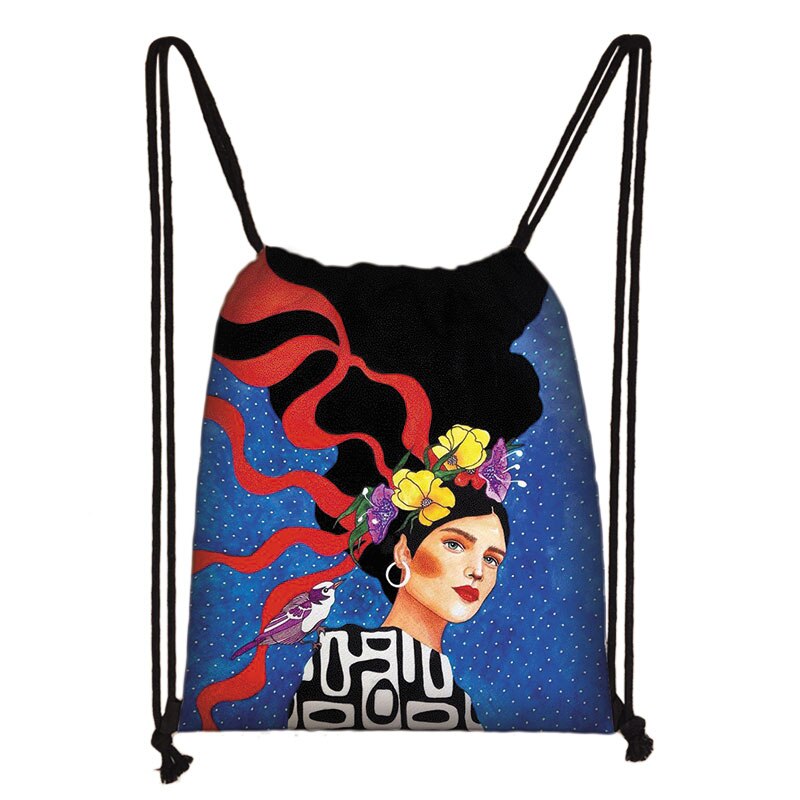 Retro Europese Olieverf Meisjes Tasje Mooie Bloemen Touw Zakken Meisjes Draagbare Rugzak Unisex Reizen Boodschappentassen: skd-painting14
