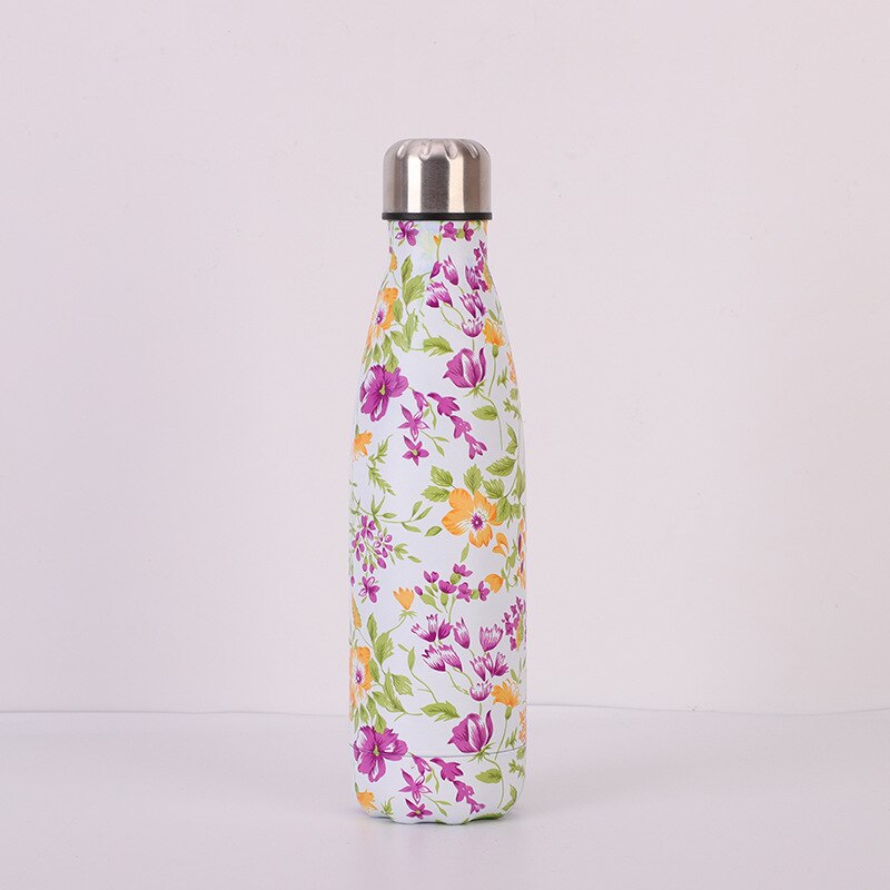 Blumen- Wasser Flasche 500ml Sport Isolierte Wärme Kälte Tasse Edelstahl Thermoskanne Fitnessstudio Shaker Tragbare Getränk Flasche Tee becher
