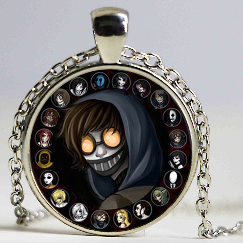 Accessory For Kids Creepypasta CREEPY PASTA TICCI TOBY Necklace Glass Bronze Pendant chain JEFF THE KILLER HZ1: 1Silver plated