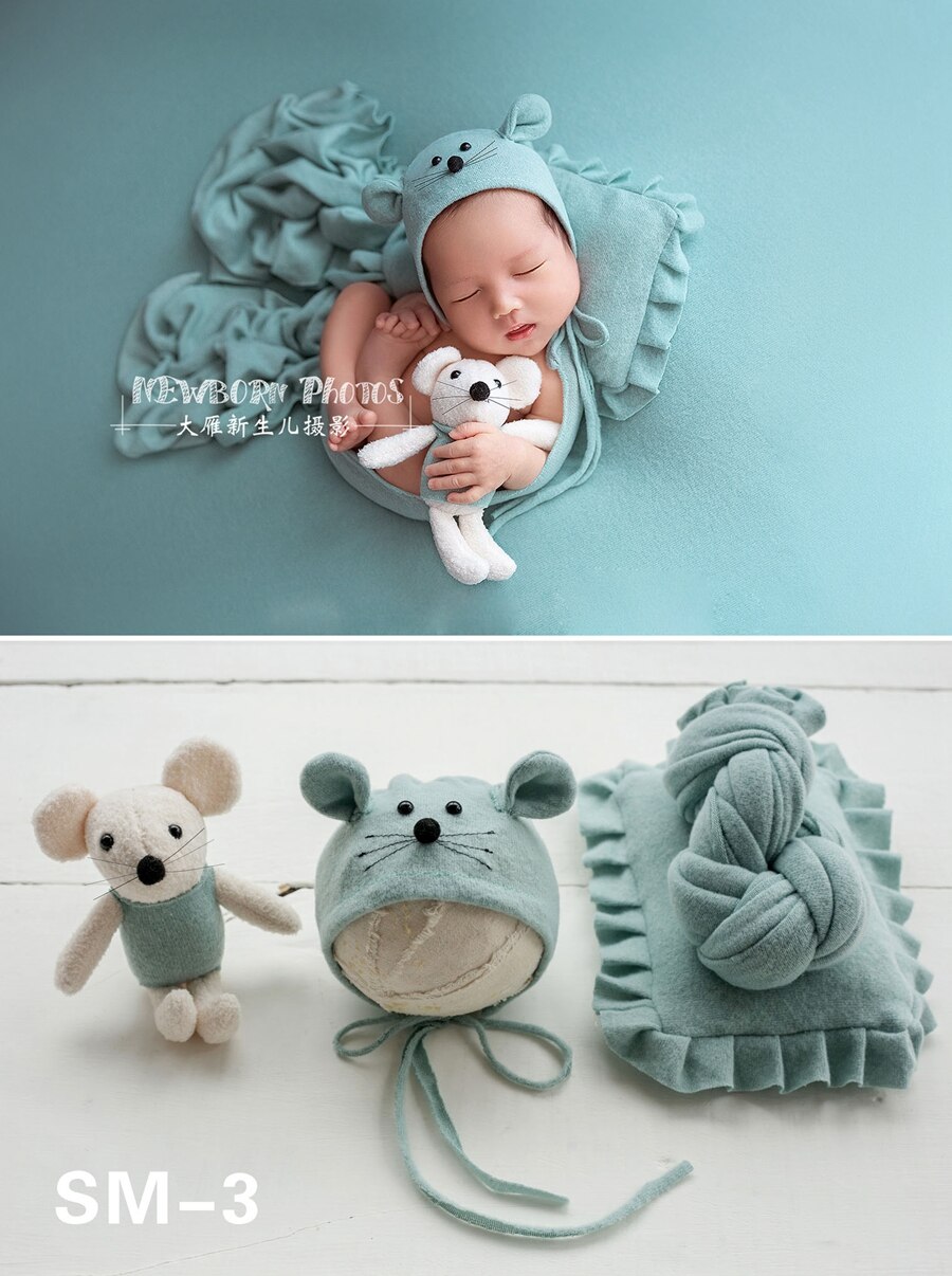 4 stk / sæt nyfødte fotografering rekvisitter baby mus wrap wrap, animal baby wrap til fotostudie baby skyde tilbehør: 3
