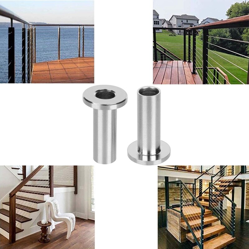 40 Pack T316 Stainless Steel Protector Sleeves For 1/8 inch Wire Rope Cable Railing DIY Balustrade with 1Pc Drill Bit