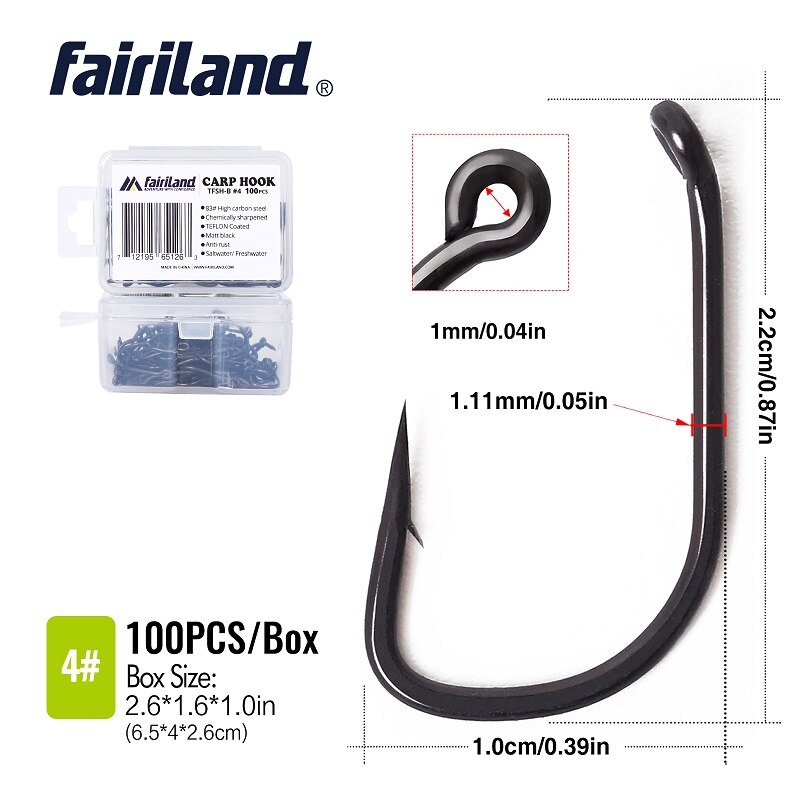 100Pcs/lot barbed fishing hooks TFSH-B fishhooks 2# 4# 6# 8# 10# Black TEFLON Coated high carbon steel Carp Fishing Hook 50 PCS: TFSH-B 4 100 PCS