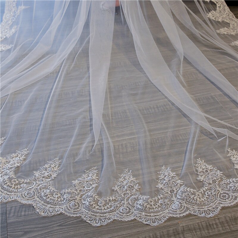 5 Meter White Ivory Cathedral Wedding Veils Long Lace Edge Bridal Veil with Comb Wedding Accessories Bride Veu accesorios novia