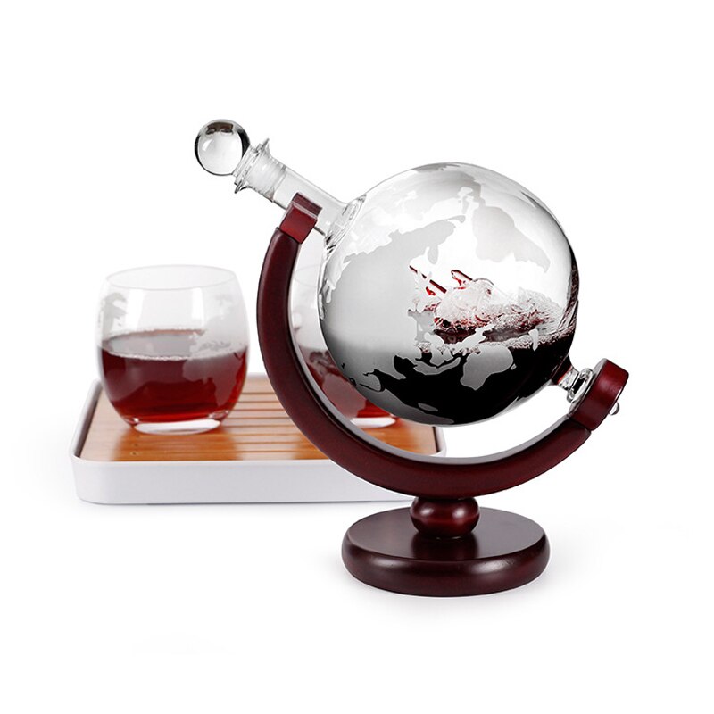 Whiskey Decanter Globe Wijn Glas Set Zeilboot Schedel Binnen Kristal Whisky Karaf Met Fijn Hout Stand Drank Decanter Voor Vodka