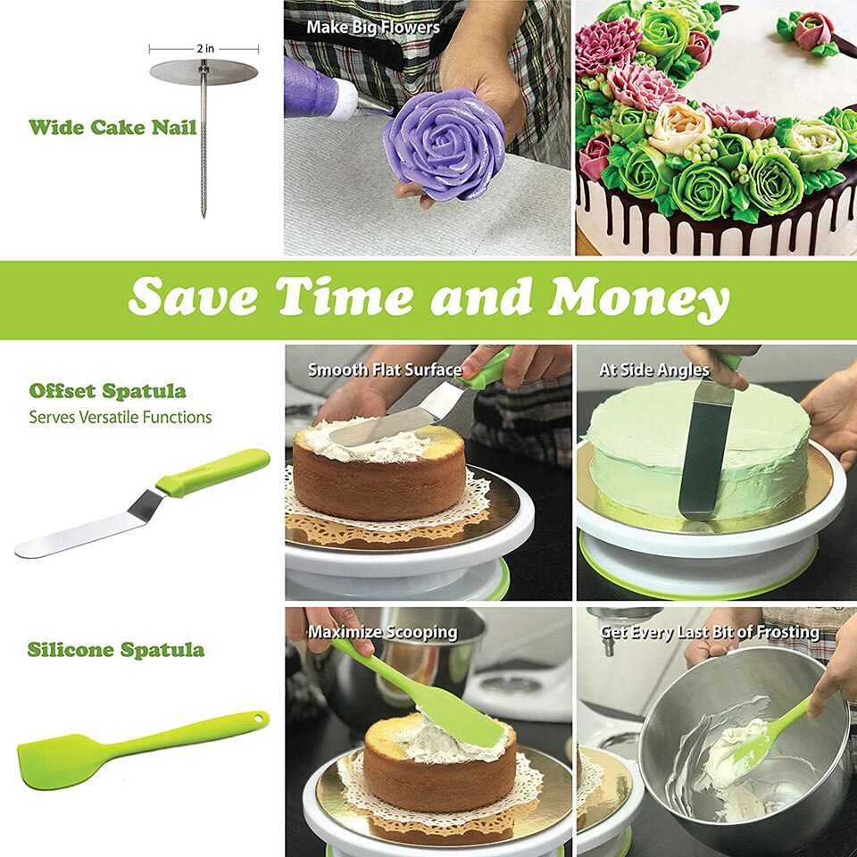 46Pcs Cake Decorating Tools Supplies with Cake Turntable Disposable Pastry Bags Piping Tips Icing Spatula Smoother Coupler