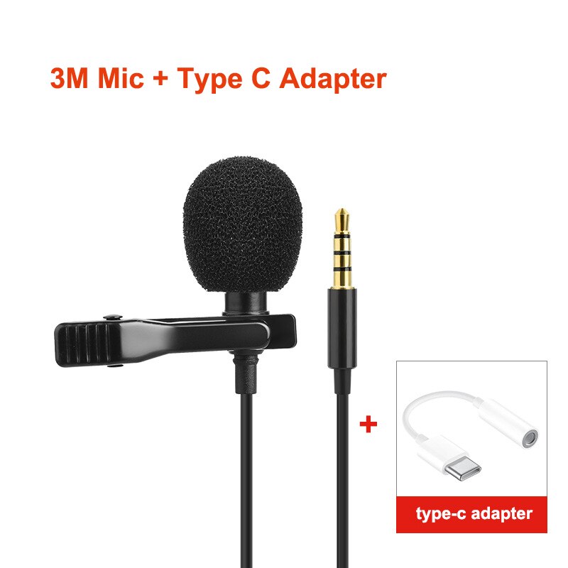 3M 1.5M Mini Portable Microphone Condenser Clip-on Lapel Lavalier Mic Wired Mikrofo/Microfon for Phone for Laptop Camera DV: 3M with type C