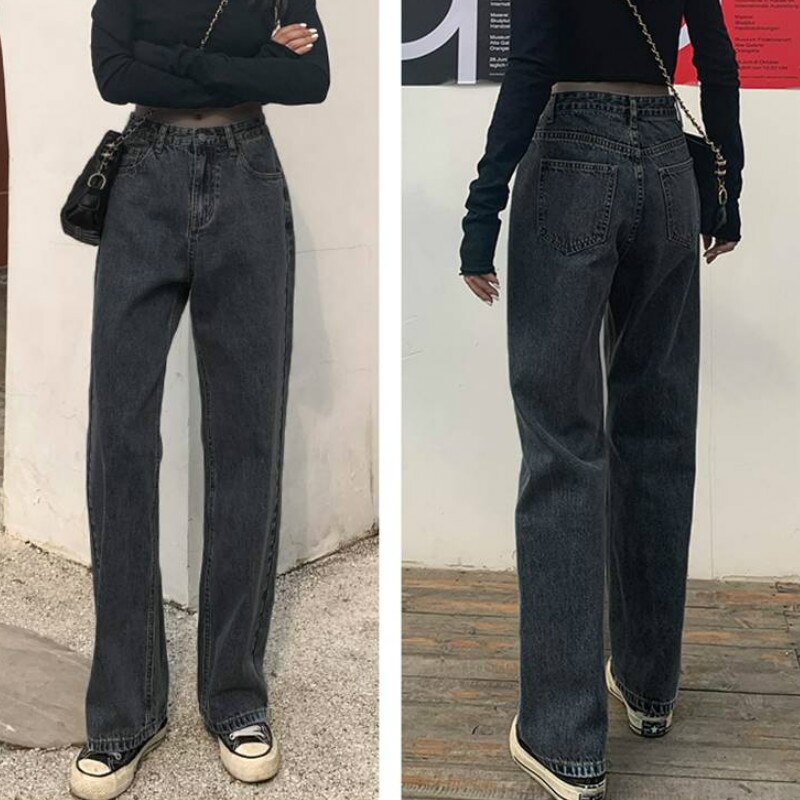 Dames jeans recht vintage hoge taille eenvoudige broek dames all-match ulzzang streetwear los casual stijlvol chic slouchy bf