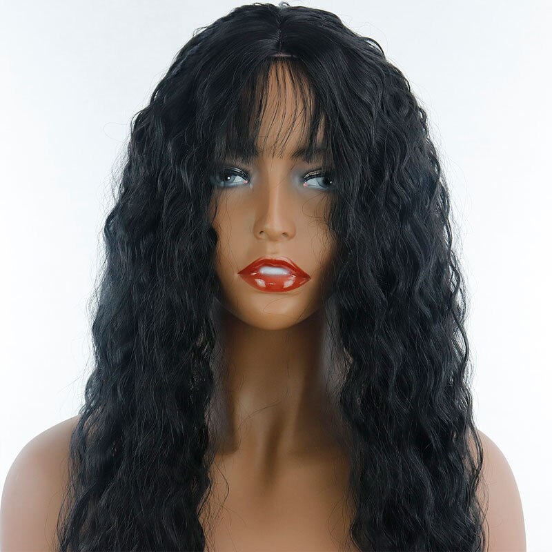 Bombshell Black Long Loose Curly Synthetic Hair Wig Glueless Heat Resistant Fiber With Baby Hair Middle Parting For Women Wigs