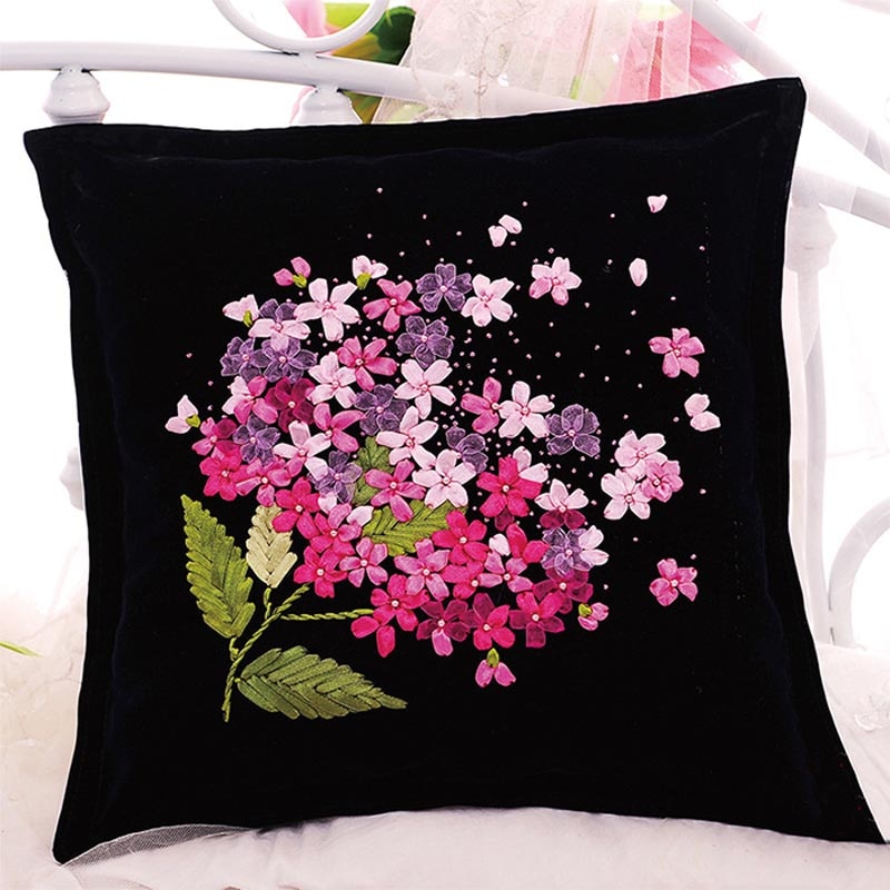 Kit de bordado de flores, cojín de punto de cruz, costura DIY, cinta bordada, funda de almohada, hecho a mano columpio, artesanía, decoración del hogar, A-0065