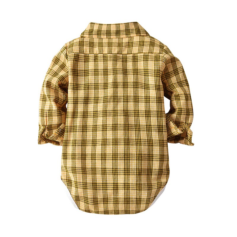 Camisa de manga larga para bebé, traje de babero oscuro a cuadros con nudo Led, color amarillo, cómoda para primavera y otoño e invierno